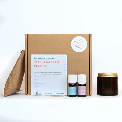 Zelf kaarsen maken set | 100% natuurlijke geurkaarsen maken met etherische olie | kaarsen maken voor volwassenen | eucalyptus + lavendel | koolzaadwas