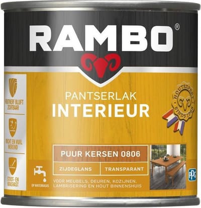 Rambo Pantserlak Interieur - Transparant Zijdeglans - Houtnerf Zichtbaar - Puur Kersen - 0.75L