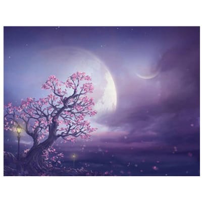 Volledige ronde 5D DIY diamant schilderij Sakura boom maan landschap diamant borduurwerk 20X30CM gray