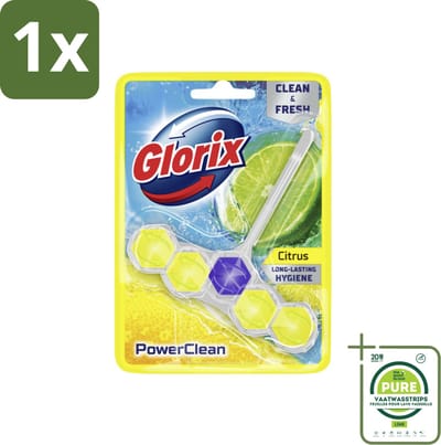 1 x Glorix - Toiletblok - Power Clean Citroen - Fris & Citroen - 1 blok - Toiletblok - Toilet Schoonmaken - Citrusgeur - Anti-kalk - Hygiënisch Toilet