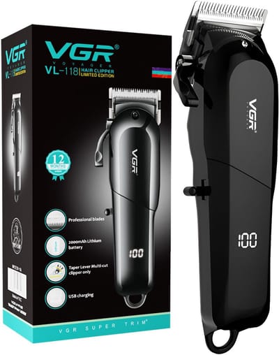 Professionele Draadloze Tondeuse voor Mannen – VGR V-118 – Barber Hair Clipper – LED Display – 6 Opzetkammen – 2000mAh