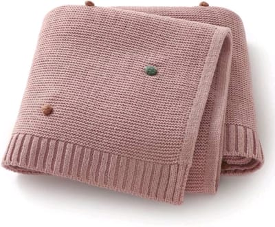 Gebreid babydeken - gebreid wiegdeken roze - gebreide deken ledikant - gebreide deken roze met knots - gebreid roze dekentje baby - pasgeboren baby deken - zacht katoen roze deken