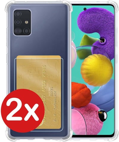 Hoesje - 2 Stuks - Geschikt voor Samsung Galaxy A51 - Met Pashouder en Kaarthouder - Telefoon Hoes Shockproof - Back Cover - Siliconen Case - Shock Proof - Pasjes Houder - Telefoonhoes - Transparant