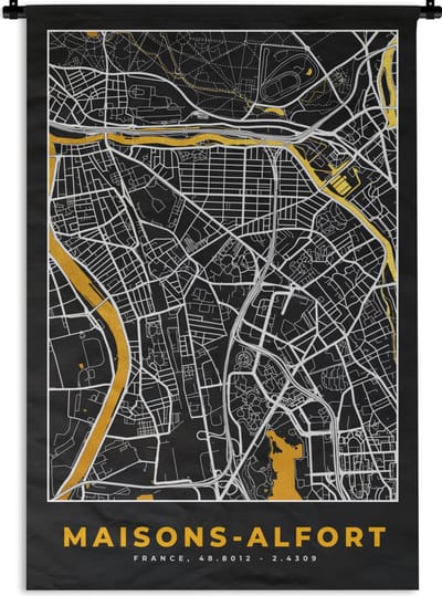 Wandkleed - Wanddoek - Plattegrond – Kaart – Stadskaart – Frankrijk – Maisons-Alfort - 120x180 cm - Wandtapijt