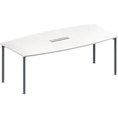 Schäfer Shop Genius Vergadertafel MODENA FLEX, in hoogte verstelbaar, bootvorm, 4-poot ronde buis, B 2000 x D 1000/800 mm, 6-voudige contactdoos, wit