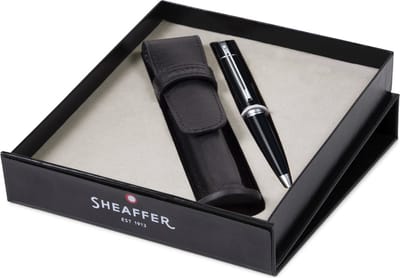Sheaffer balpen Giftset 300 - G9312 - glossy black chrome plated - met lederen penetui - SF-G2931251-5