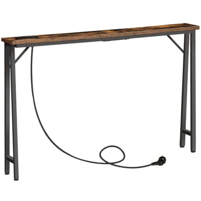 Consoletafel-Haltafel- smalle -Entreetafel-Oplaadstation & USB-poorten-Stevig en stabiel-(120x15x80) cm -Bruin.