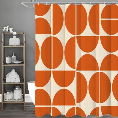 Moderne Geometrische Halve Cirkel Grafische Douchegordijn, Decoratief Douchegordijn voor de Badkamer, Waterdicht Douchegordijn met Haken 150*180cm