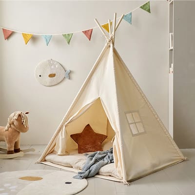 Petite Amélie Speeltent Été – Wigwam met dunne vloerbodem – Tipi 100% katoen – Wasbaar op 30° – Extra veilig & licht door afgeschermd raam