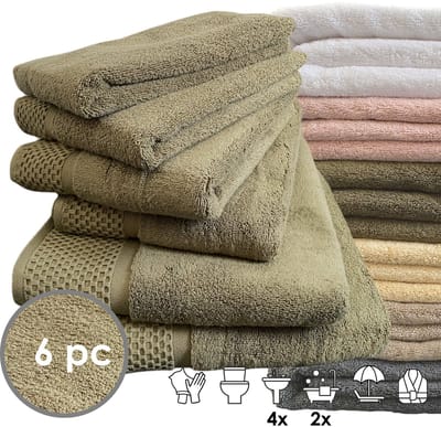iSleep Deluxe Badtextiel - Voordeelset (6 delig) - 4x Handdoek 60x110 cm - 2x Badlaken 70x140 cm - Olijf Groen