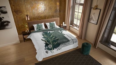 Pure dekbedovertrek grafisch blad - 1 persoons 140x200/220 cm - Groen - Microvezel