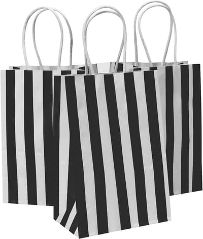 50x Zwarte en Witte Kraft Papieren Tassen - Stevige Cadeau- en Boodschappentassen