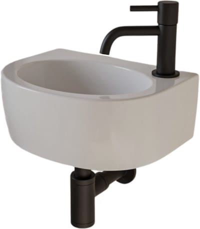 AquaVik Fonteinset Arc Keramisch Wit Kraan Rechts Mat Zwart Kraan 30x23x11,5cm