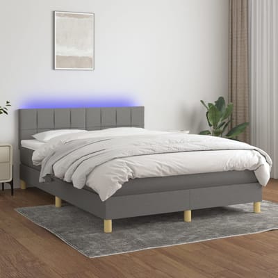 vidaXL - Boxspring - met - matras - en - LED - stof - donkergrijs - 140x190 - cm
