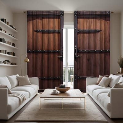 2 pièces Restauration HD décoration de porte en bois bronzé rideau Marron rideau imprimé numérique Style Décoration de maison Décoration livin W52H63inchW132H160cm brown