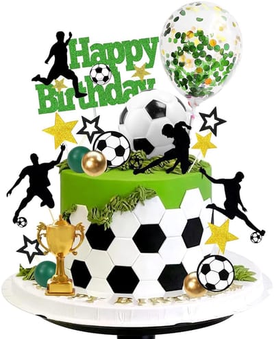 Dailygoods- Voetbal Taartdecoraties 31-delige Set - Voetbal Taarttoppers - Taartversiering - IJsfontein - Suikerdecoratie - Gouden Miniatuurtrofee