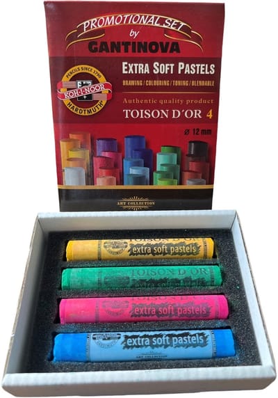 Koh-I-Noor Toison d'Or Extra Softpastel Set – 4-delig – Extra Zacht Pastelkrijt – Rond (12 mm)