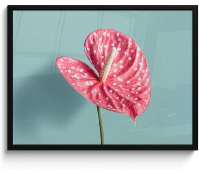 Poster in lijst - Fotolijst 80x60 cm - Posters - Blad - Anthurium - Stippen - Roze - Posterlijst zwart - Decoratie - Wanddecoratie woonkamer - Muurdecoratie slaapkamer