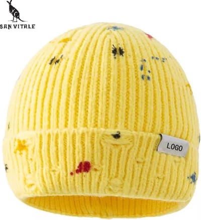 San Vitale® - Kindermuts - Beanie - Wintermuts - Verfspetters - Muts - Winter - Verf - Geel