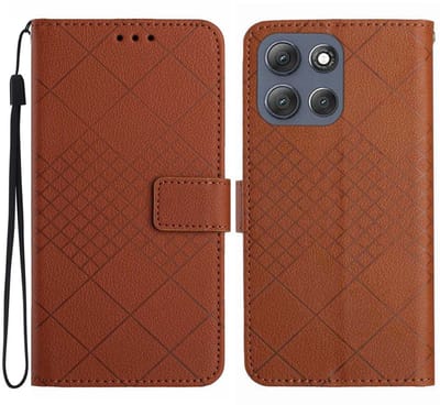 Coverup Hoesje - Geschikt voor Motorola Moto G86 Hoesje - Coverup Rhombus Book Case - Bruin