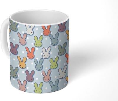 Mok - Koffiemok - Konijnen - Stippen - Pastel - Blauw - Patronen - Mokken - 350 ML - Beker - Koffiemokken - Theemok