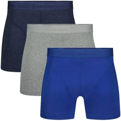 Bamboo Basics Heren Bamboe Boxershorts Rico (3-pack) - Jeans Melange, Grey Melange & Blauw Ton Sur Ton - Ondergoed Heren - Boxershort Heren Lange pijp - Maat M