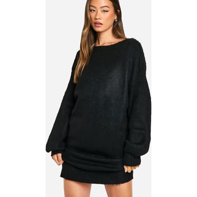 boohoo Dames Lange Geborstelde Low Back Oversized Jumper Jurk | Zwart | Maat: XS