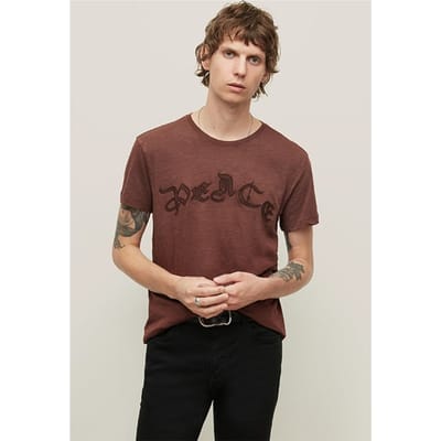 John Varvatos Ss Crew Tee - Peace Oxblood Maat: M | T-shirts met Print Outlet | Heren