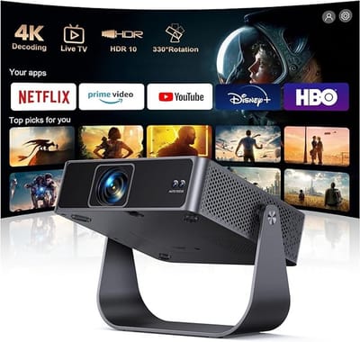 Draadloze mini beamer met autofocus en 360° draaibare voet
