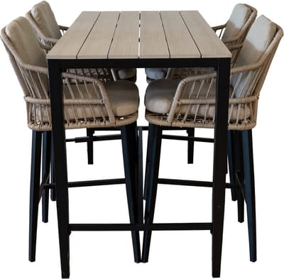5-delige barset | 4 Isabel barstoelen Sand | Cyprus bartafel 150x75cm Wood