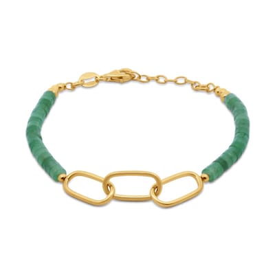 New Bling 9NB-1353 Zilveren Armbandje met Jade - Schakels - 8,3x16mm - Jade - 4x2,3mm - 17+3cm - Zilver - Verguld/Goud op Zilver