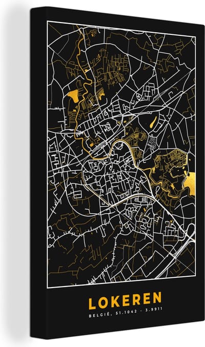 Canvas Schilderij Goud - Stadskaart - Plattegrond - Lokeren - Kaart - 20x30 cm - Wanddecoratie