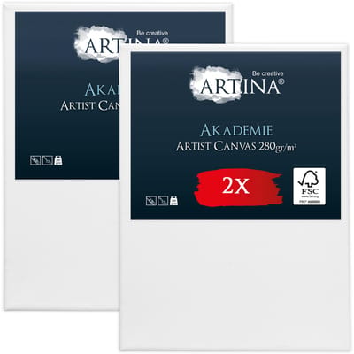 Artina Akademie – Set van 2 Schilderdoeken Canvas 60x80 cm – Spieraam van FSC® Hout – Wit Canvas 100% Katoen – 280 g/m150