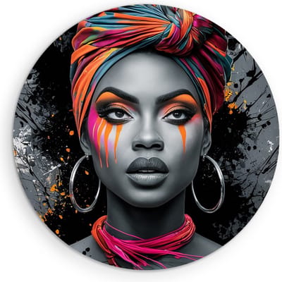 Saammp Muurcirkel Hout - Afrikaanse Vrouw - Kleurrijk - abstract - Ø 90 - Wandcirkel - Wanddecoratie Cirkel - Muurdecoratie Woonkamer - Slaapkamer decoratie - Rond Schilderij