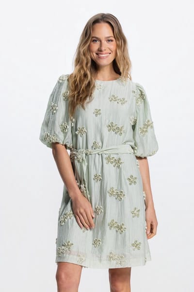 Jansen Amsterdam Roxy Jurk 3df1 596 Short Puffed Sleeve 3d Flowers Dames - Jurk - Mint - Maat 38