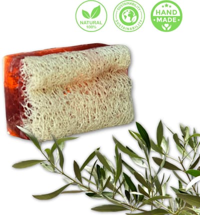 De Vitamineshop - Zeep - Natuurlijke Guava Zeep Blok met Luffa – 100% Natuurlijke & Handgemaakte Scrubzeep - Handzeep - Douchezeep - Cadeau - 120 gr