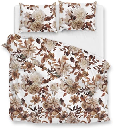 Zohome Dekbedovertrek Sofia - Bedlinnen met Bloemen print - 200x220 - Bruin - Dekbedhoes van 100% Katoen-Flanel