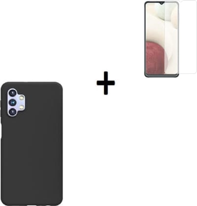 Samsung Galaxy A32 Hoesje - 5G - Siliconen - Samsung A32 Screenprotector - Hoesje Zwart Case + Screenprotector P