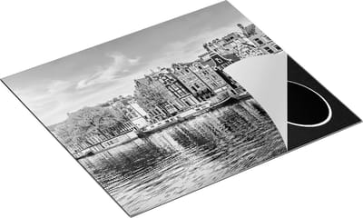 Chefcare Inductie Beschermer Amsterdamse Huisjes aan het Water - Zwart Wit - 60x50 cm - Afdekplaat Inductie - Kookplaat Beschermer - Inductie Mat