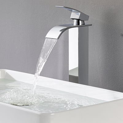 Auralum max Waterval Wastafelkraan - Chroom - Badkamerkraan - Hoge uitloop Badkamer Kraan - Warm en koud - Warm en Koud - Waterbesparend