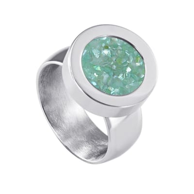 Quiges RVS Schroefsysteem Ring Zilverkleurig Glans 16mm met Verwisselbare Turkoois Vlokjes Schelp 12mm Mini Munt