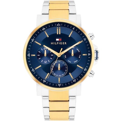 Tommy Hilfiger Tyson Horloge 1710710, Blauwe Wijzerplaat, Tweekleurige Band