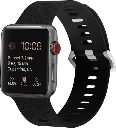 By Qubix - Geschikt voor Apple Watch bandje - Siliconen bandje met motief - Zwart - Geschikt voor Apple Watch 38mm / 40mm / 41mm / 42mm - Smartwatch bandje