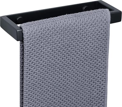 Famanu - Handdoekhouder zwart 20 cm, roestvrij staal SUS304, zonder boren, wandmontage badkamer of keuken