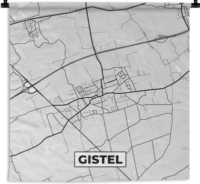 Wandkleed - Wanddoek - Stadskaart – Plattegrond – België – Zwart Wit – Gistel – Kaart - 180x180 cm - Wandtapijt