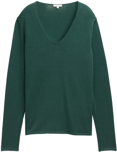 Tom Tailor - Gebreide trui met V-hals - Maat M - explorer green