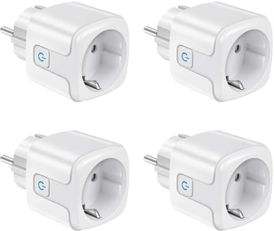WiFi Smart Stekker, 2,4 GHz Slimme Stekker, 16A Type F, Energieverbruiksmonitoring, Spraakbediening, Afstandsbediening, 4 Pack Slimme Stekker