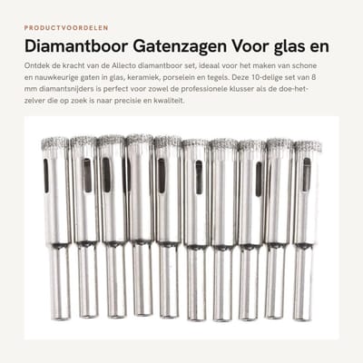 Dailygoods - Diamantboor - Gatenzagen - Voor glas en keramiek - 10 stuks - Koolstofstaal - Schone gaten - Geschikt voor tegel en marmer