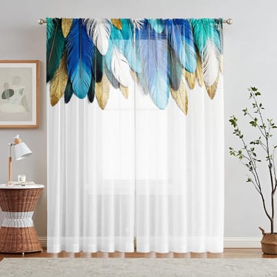2 Pièces Cantonnière de Fenêtre Imprimée Feuille Botanique Aquarelle Numérique HD Décoration de Style Décoration Intérieure Salon Chambre Tringle W52H63inchW132H160cm gray