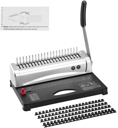 Cventrix Bindmachine - Kambindmachine - 21 Gaats Binden - 450 Vellen - Boekbindmachine met 100 Stuks - 3/8 Inch - Kambindruggen, voor Letterformaat A4, A5